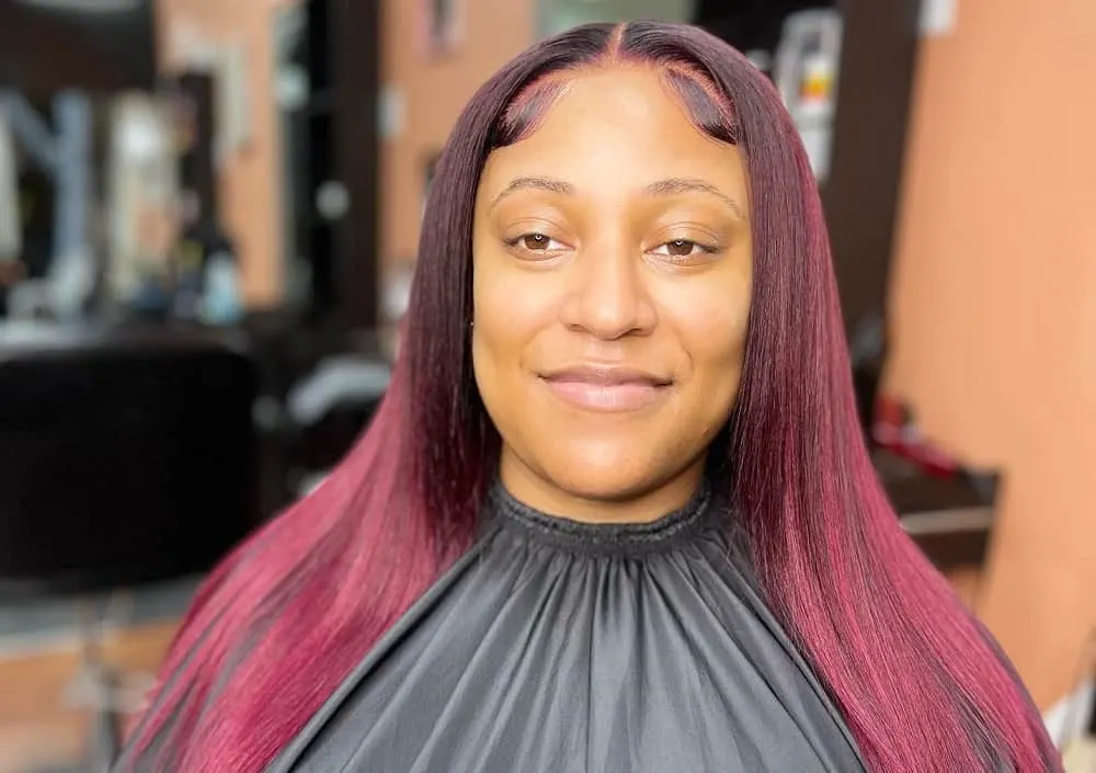 sew in burgundy hairstyle for black women