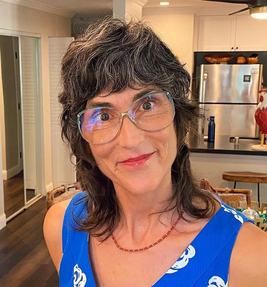 shaggy bangs for over 60 with glasses