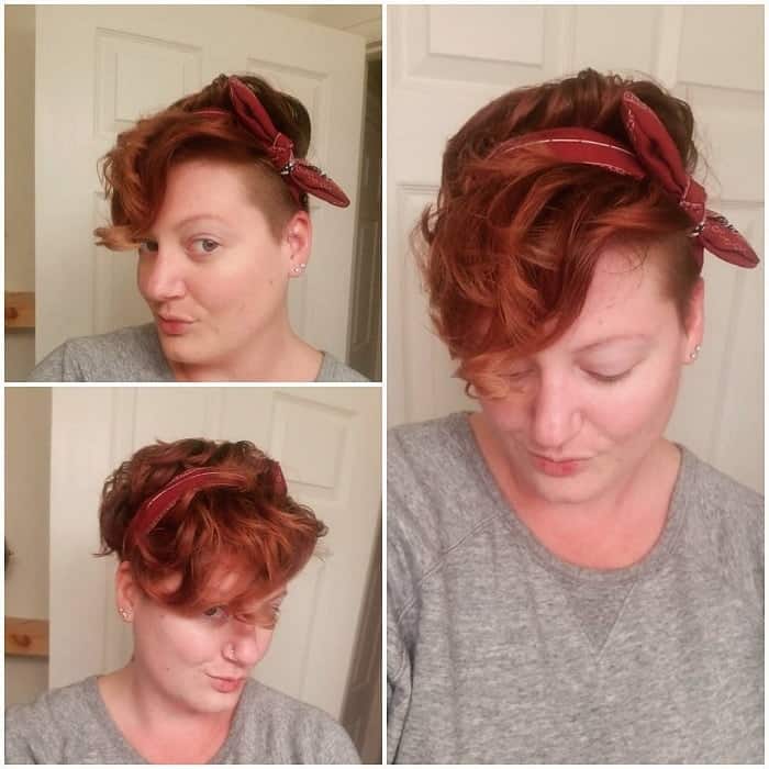 woman with curly pixie cut shaved side