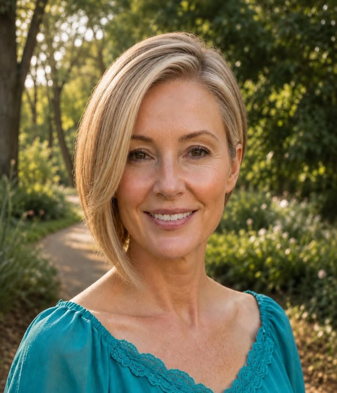 short blonde asymmetrical bob for square face