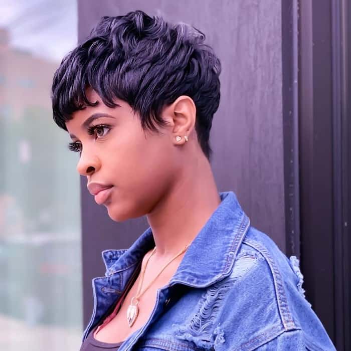 short black pixie with bangs