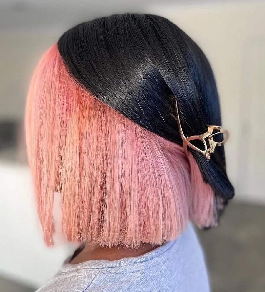 short black hair with pink underneath