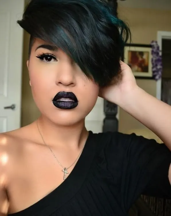 black women's short hairstyle with bangs