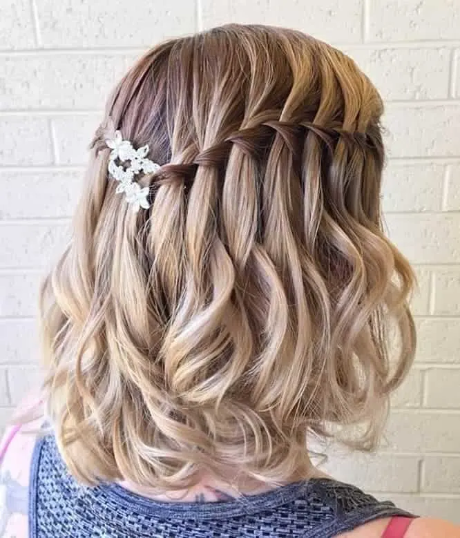 waterfall braid for short blonde curly hair