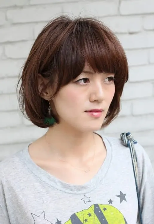 short chocolate bob with bangs