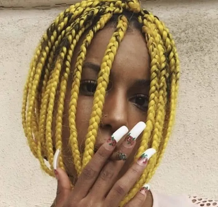 yellow box braid on short hair