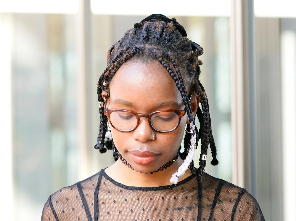 short box braids with glasses