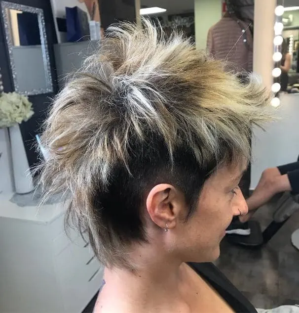 blonde highlighted mohawk in short brown hair 