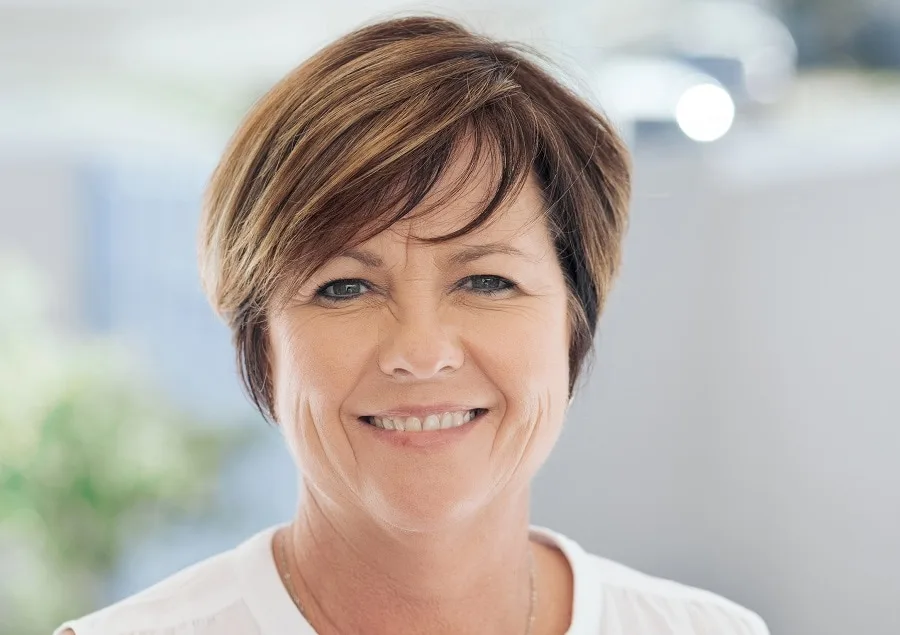 short brunette hair with highlights for women over 50