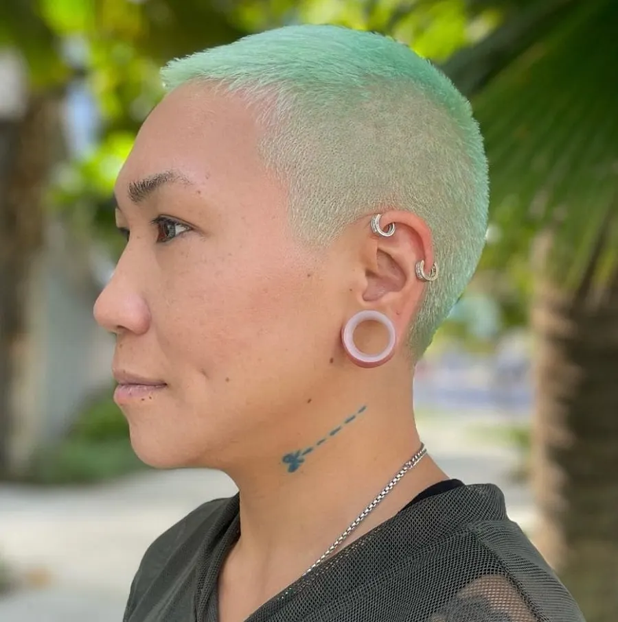 short buzz cut with pastel green color