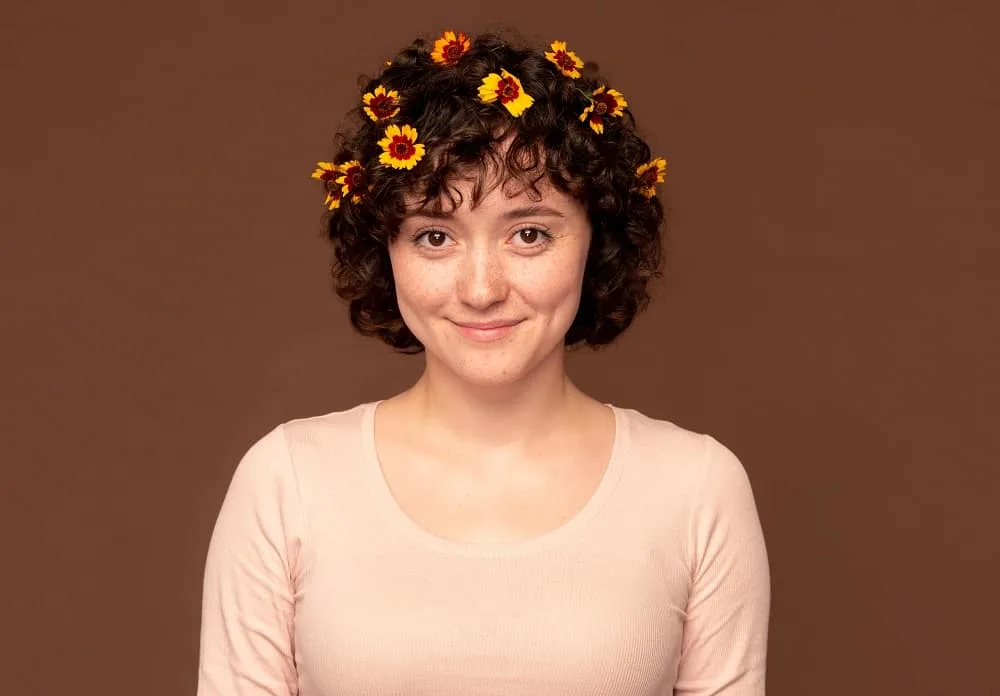 short curly brown bob