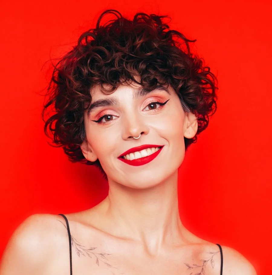 short curly brunette shag for women