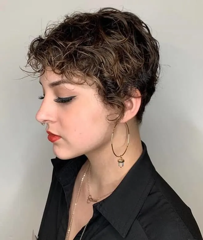 short curly pixie with bangs
