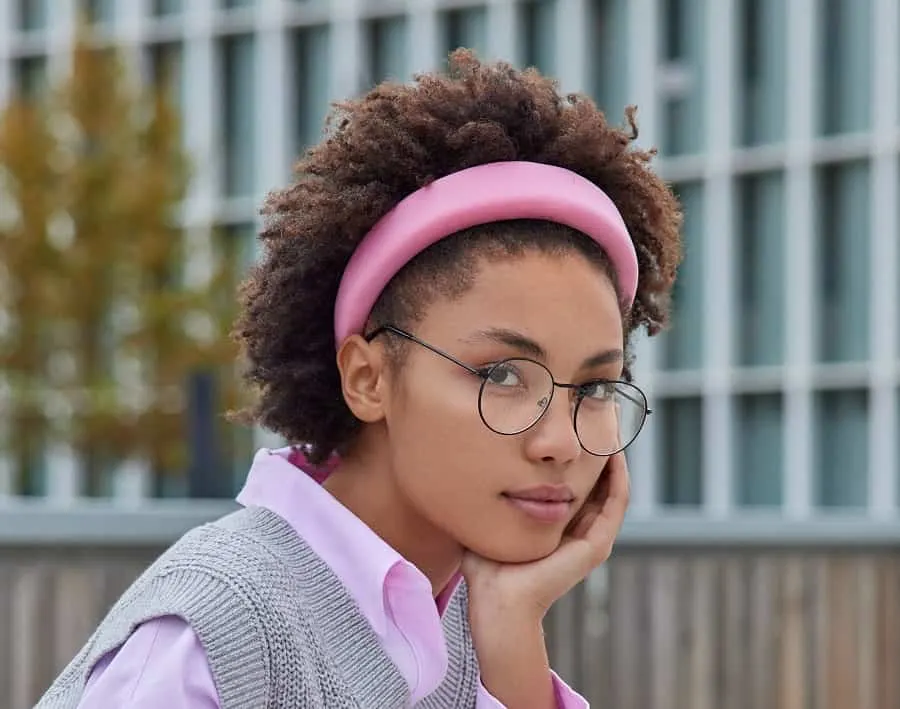 short curly hair with headband