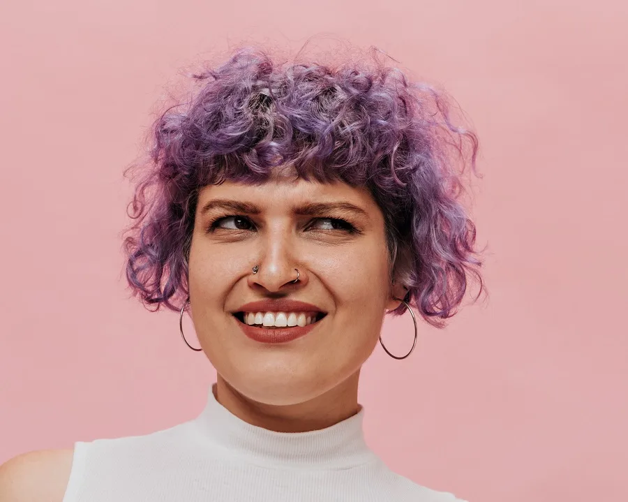 short curly lilac hair for round face women