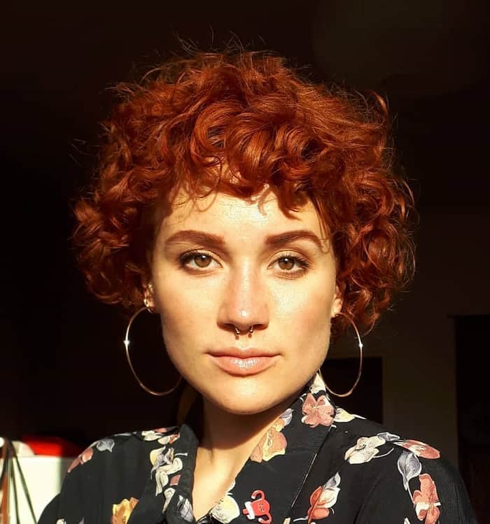 short curly red hair with bangs