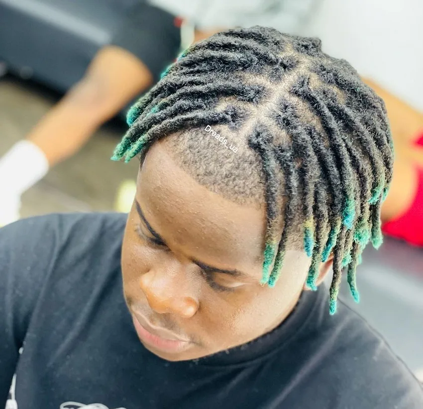 men's short dreads with green tip