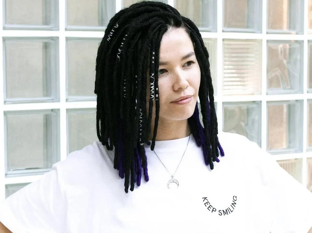 short black and purple dreads