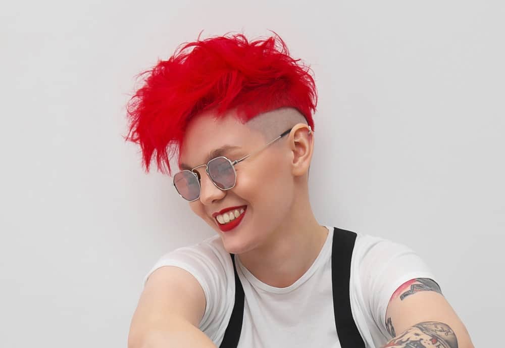 short edgy red haircut with fade