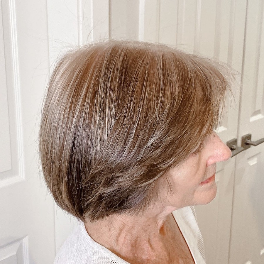 Short gray hair with dark highlights