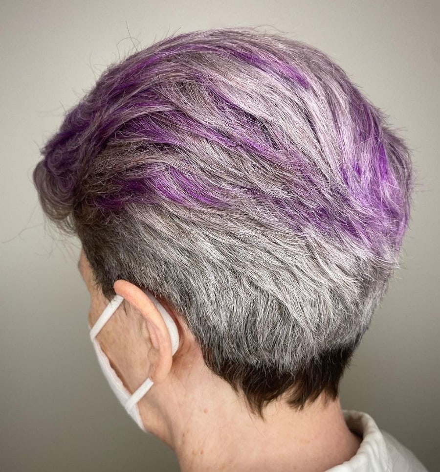 short gray hair with lavender highlights