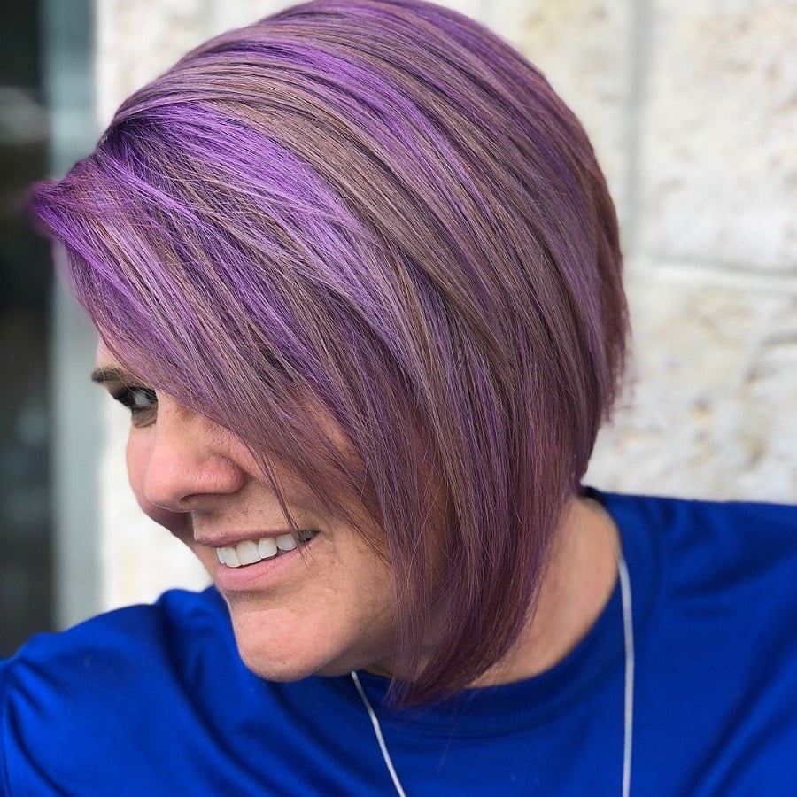 short gray hair with purple highlights