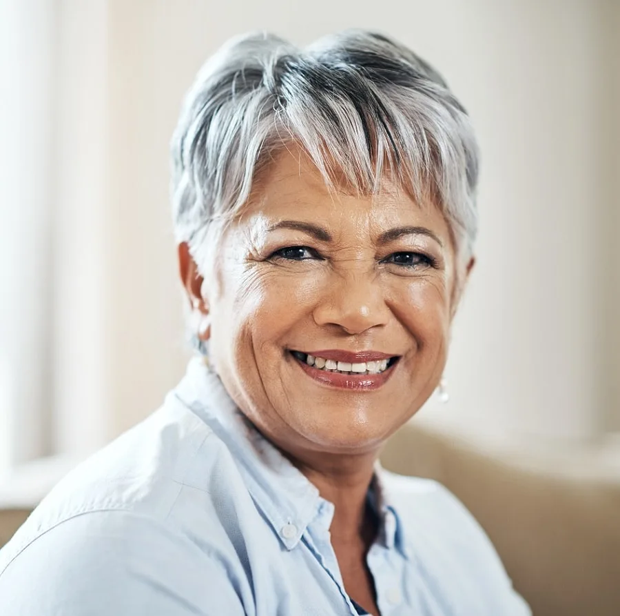 short grey hair with bangs