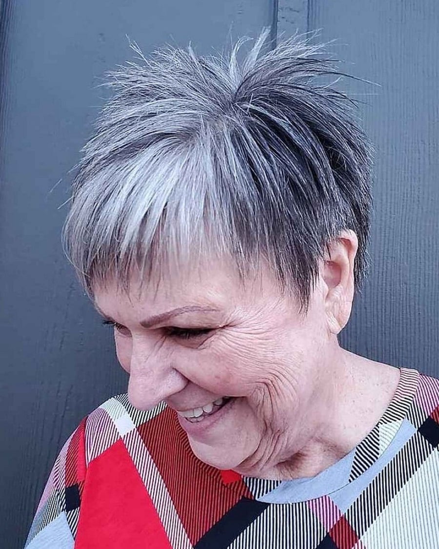 short grey spiky hairstyle over 70