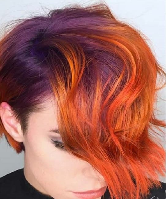 purple to orange hair colors for short hair