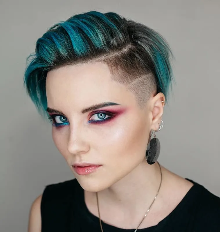 Turquoise highlights on short black hair