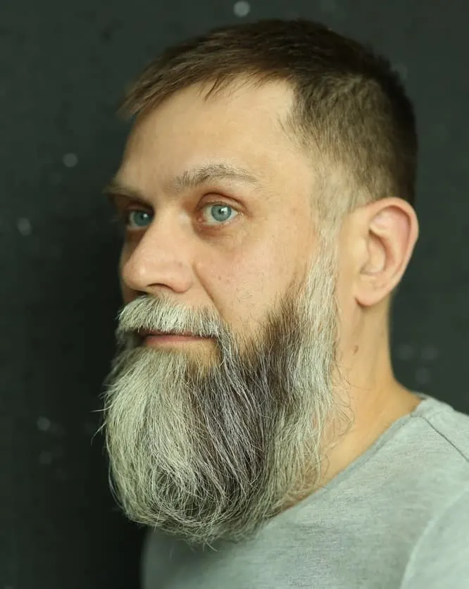 short hair with long grey beard