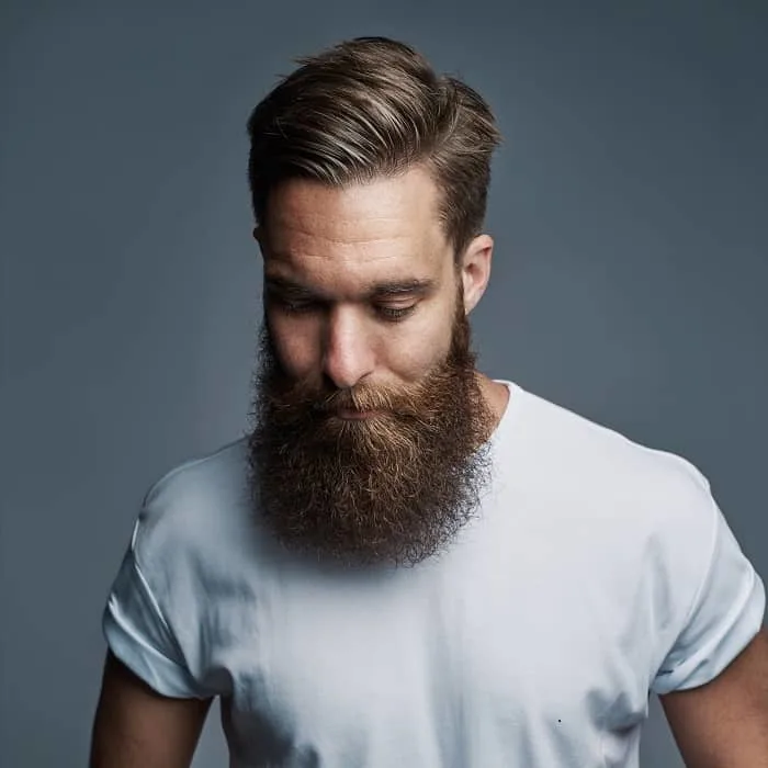 comb over haircut with long beard