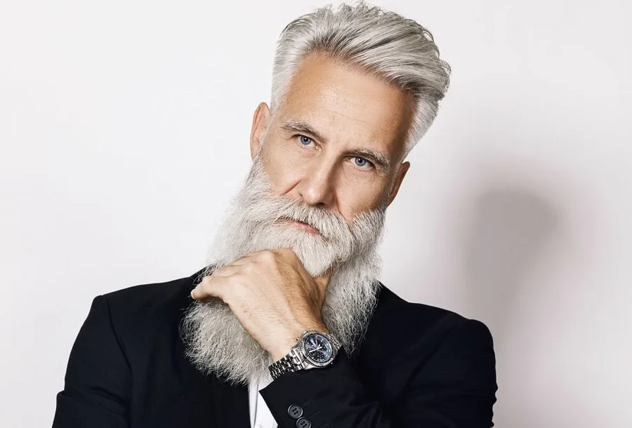 short hair with long beard for older men