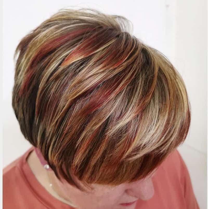 short hair with red and blonde highlights