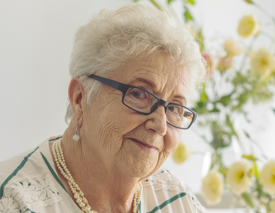 short hairstyle for 80 year old woman with glasses