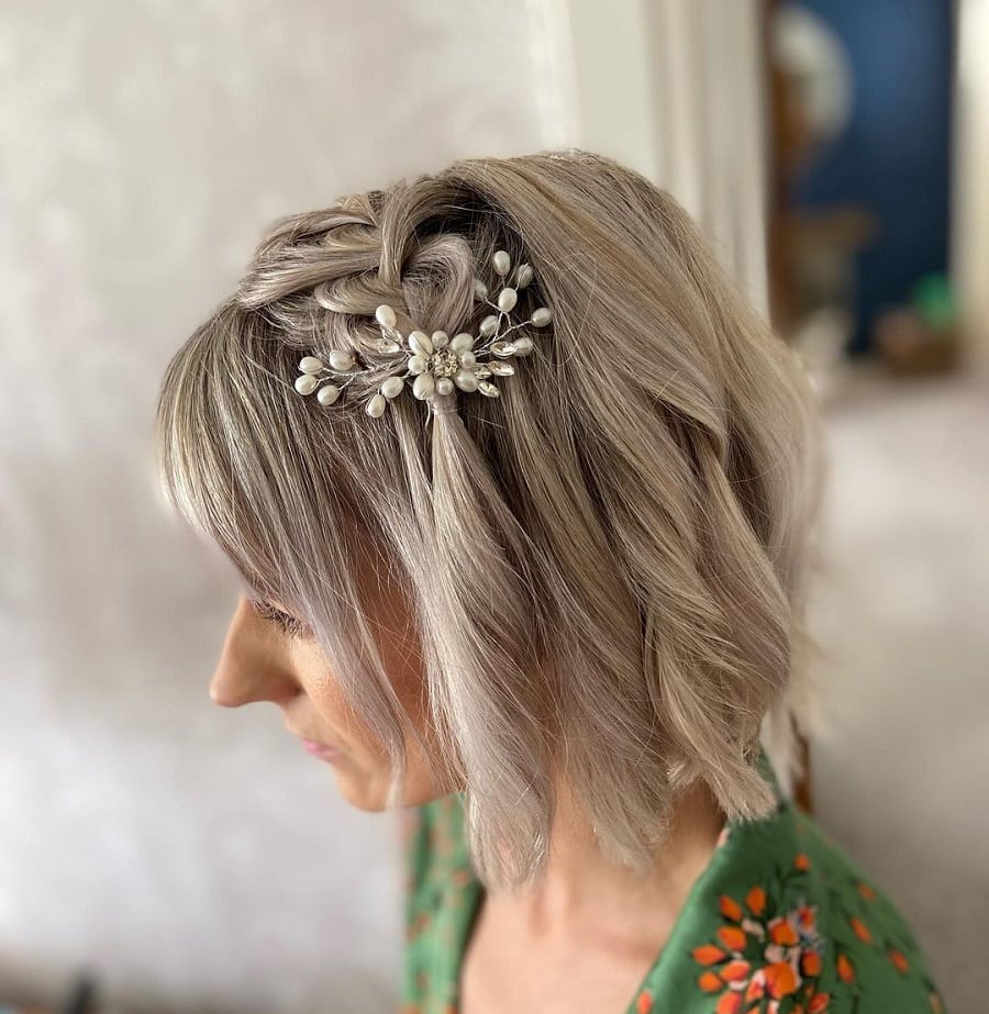 short hairstyle with accessories for bridesmaids