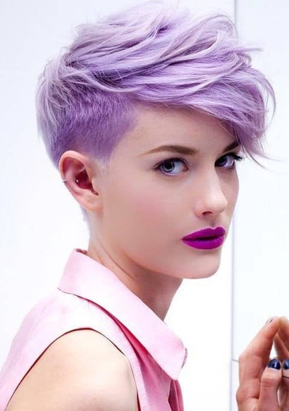 oval face women with short purple hair