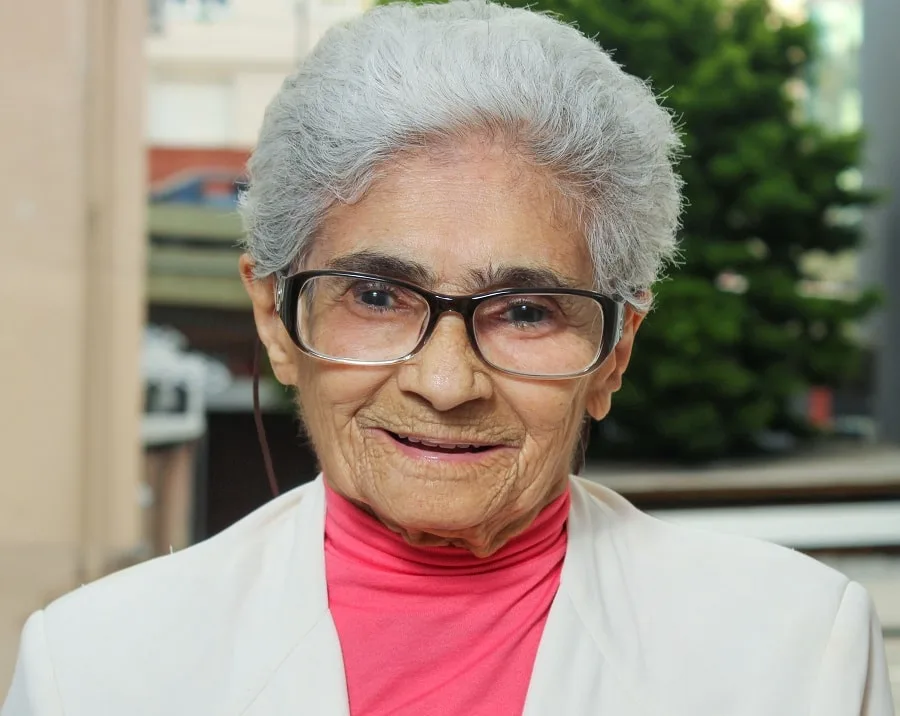 short grey hair for over 70 with glasses 