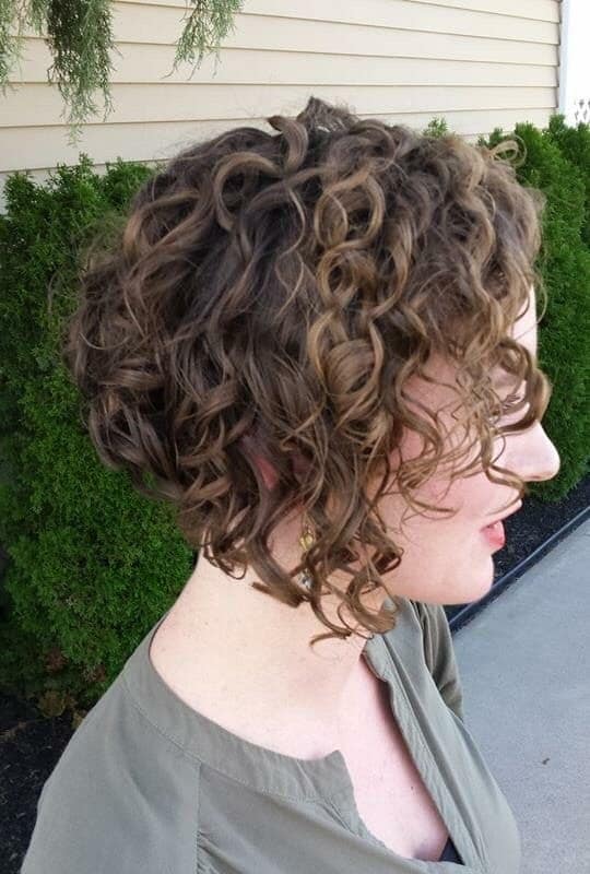 curly short inverted bob hairstyle