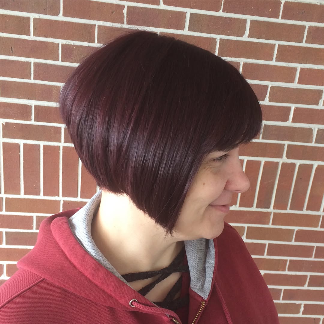 short burgundy inverted bob with bangs