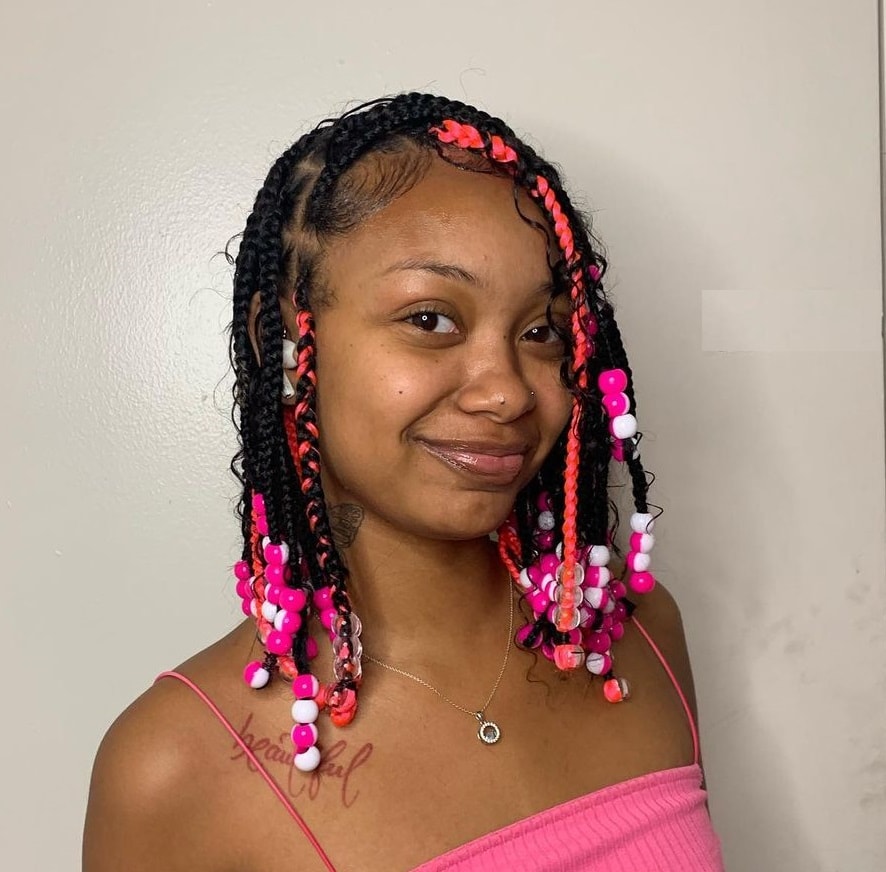 short knotless braids and beads with extensions