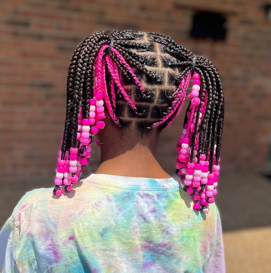 short knotless braided pigtails with beads 