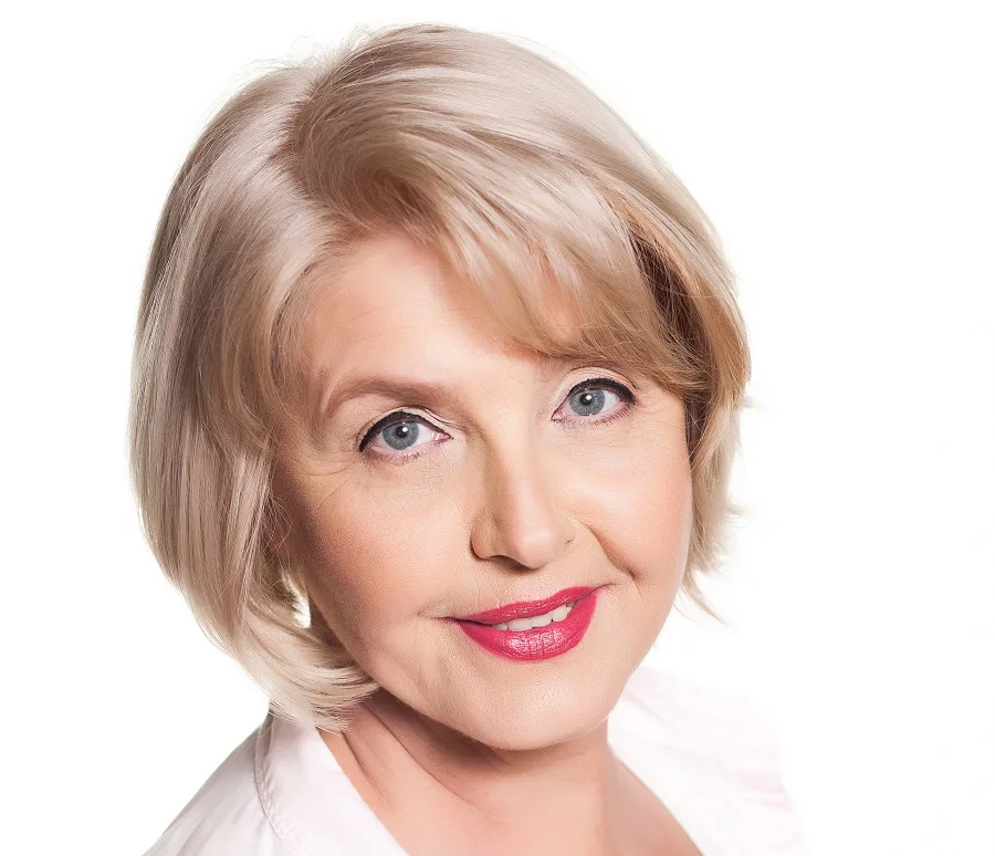 short layered blonde bob for women over 50