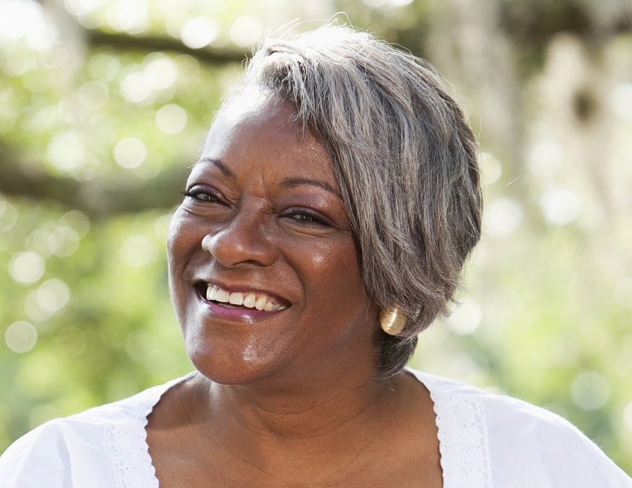 short layered grey hairstyle for black women over 60