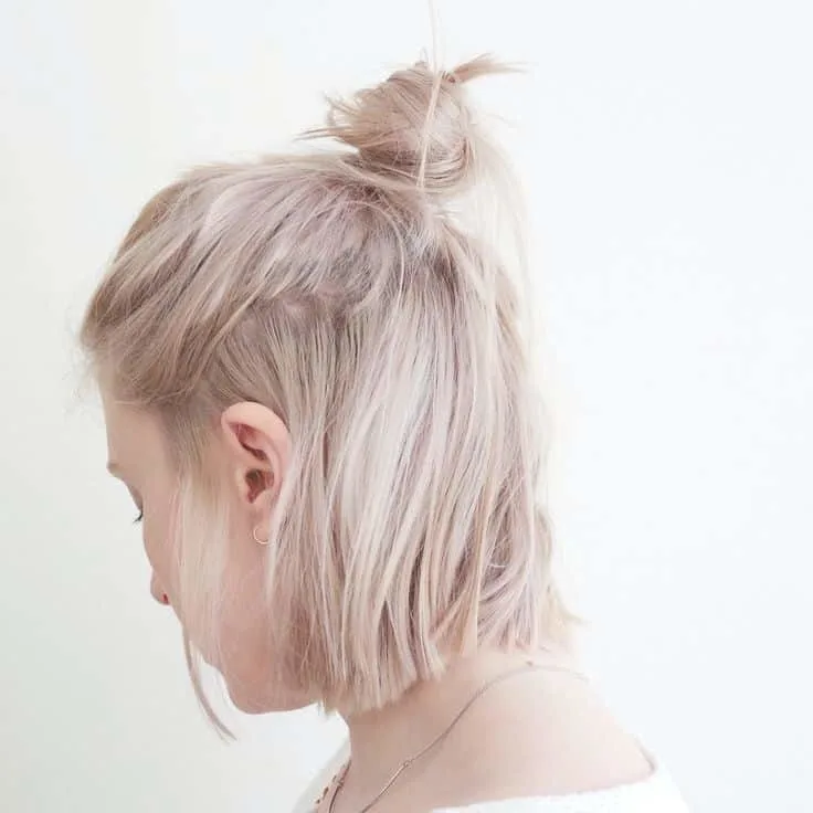 messy topknot for short hair