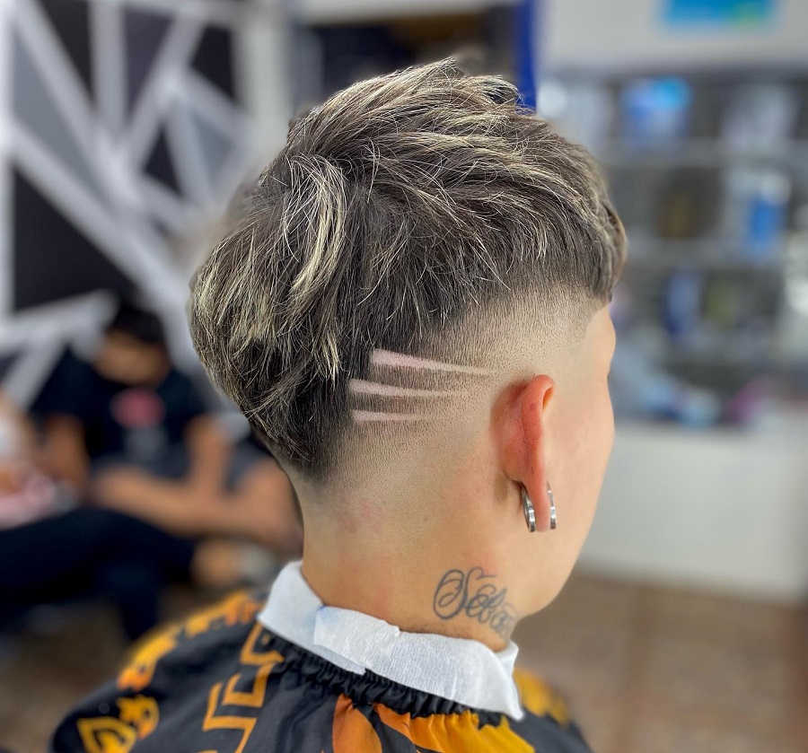 short mohawk fade with design