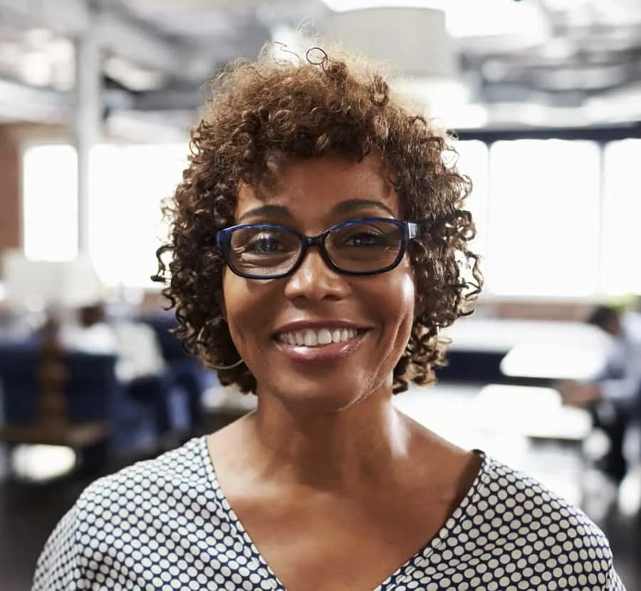 short natural hair with bangs for older black women