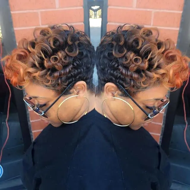 short ombre Pin Curls on Black hairstyle 