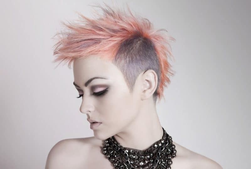 short pastel pink spiky hairstyle for women