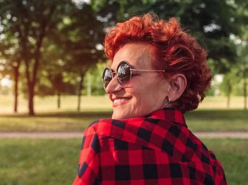 women over 60 with red perm hair